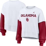 Jordan Brand Women's Jordan Brand White Oklahoma Sooners Color-Block Oversized Cropped Pullover Sweatshirt