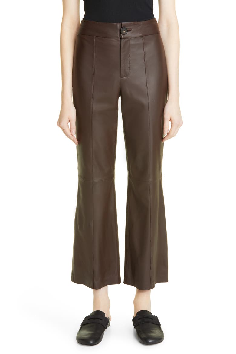 Leather Flare Pants, Main, color, 242DKM-DK MAHOGANY
