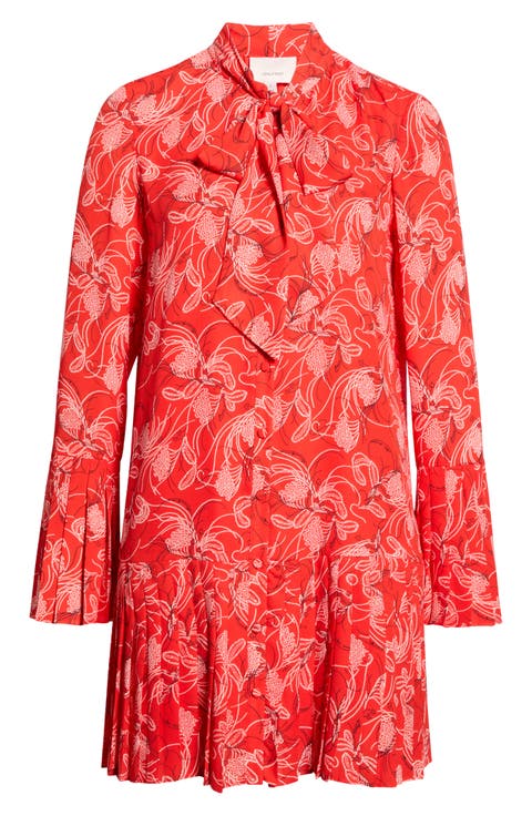 Alinda Botanical Floral Long Sleeve Drop Waist Shirtdress