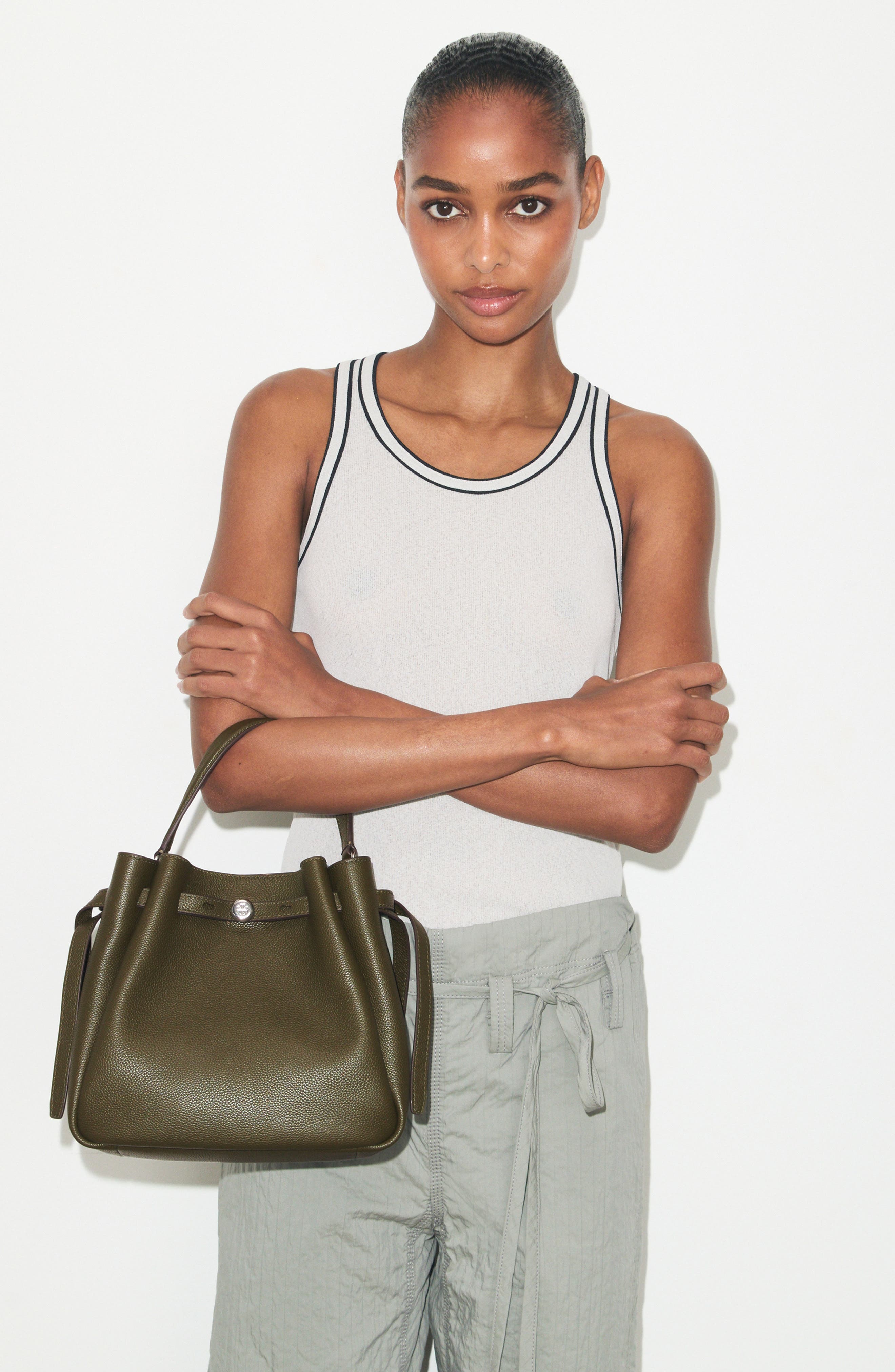 Romy Pebble Leather Bucket Bag, Alternate, color, LECCIO