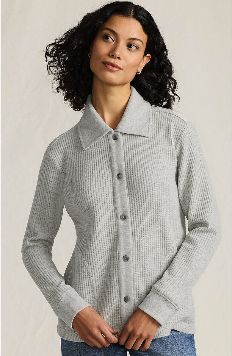 Lands' End Waffle Relaxed Long Sleeve Shirt Jacket, Main, color, Gray Heather