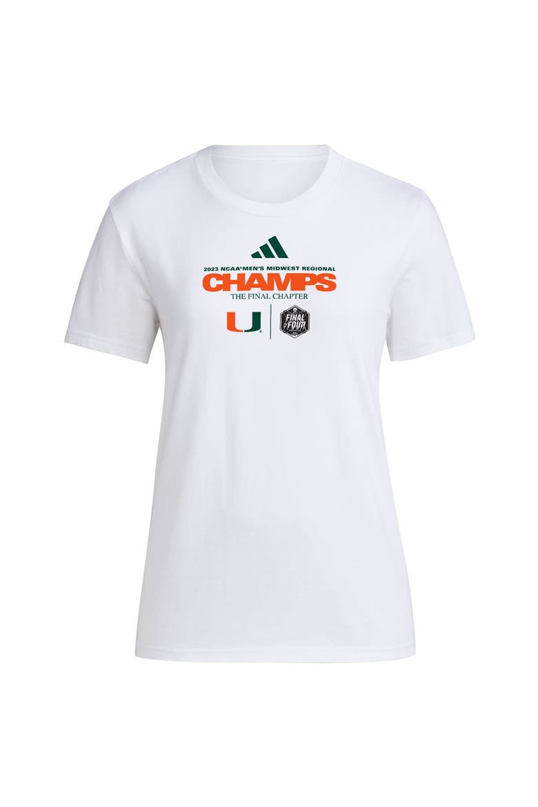 Women's adidas White Miami Hurricanes 2023 NCAA Men's Basketball Tournament March Madness Final Four Regional Champions Fresh T-Shirt, Alternate, color, White