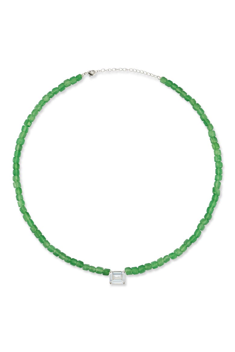 Emerald Cut Beaded Pendant Necklace, Alternate, color, SILVER