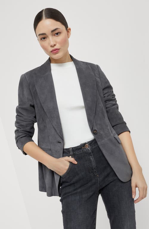 Brunello Cucinelli Suede Single-breasted Blazer In Anthracite