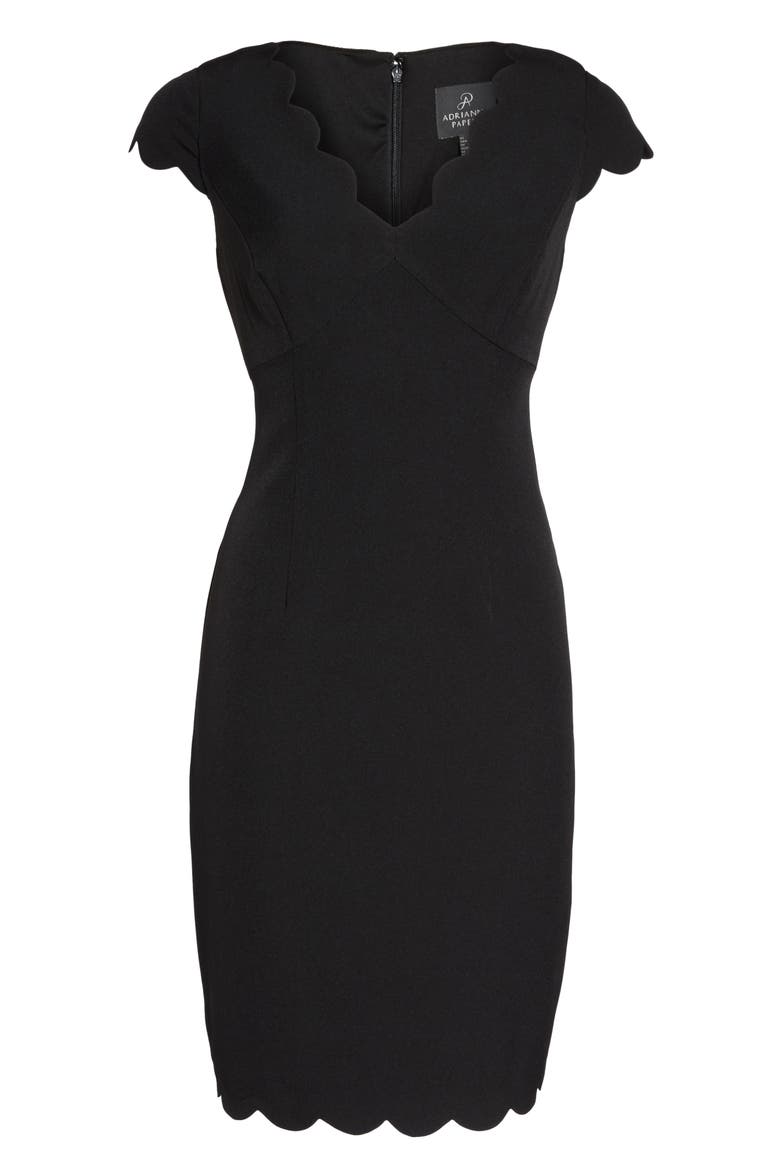 Scalloped Crepe Sheath Dress, Alternate, color, BLACK