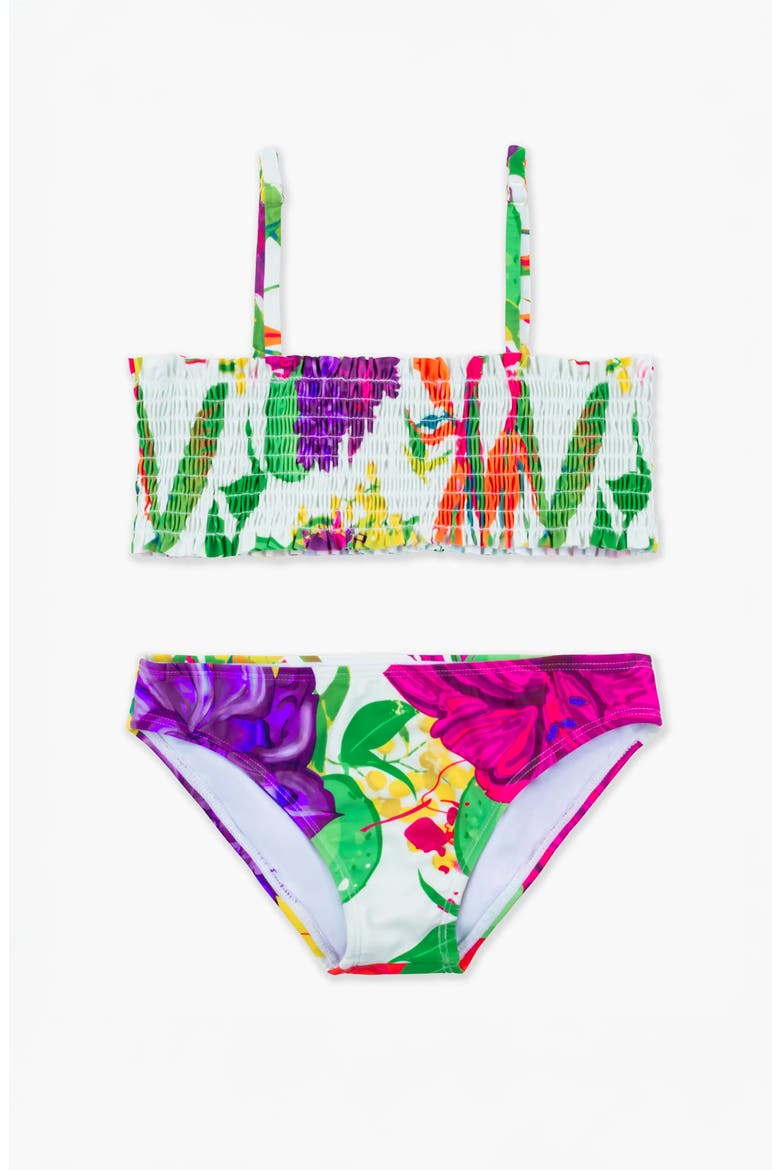 Floral Printed Smocked Bikini, Main, color, PURPLE MULTICOLOR