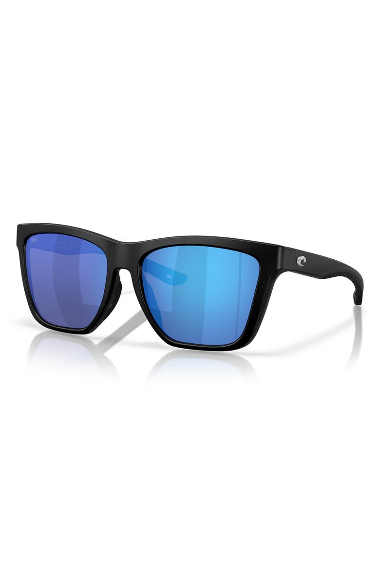 Costa Del Mar 57mm Polarized Mirrored Rectangular Sunglasses, Alternate, color, Matte Black/ Blue Mirror 580G