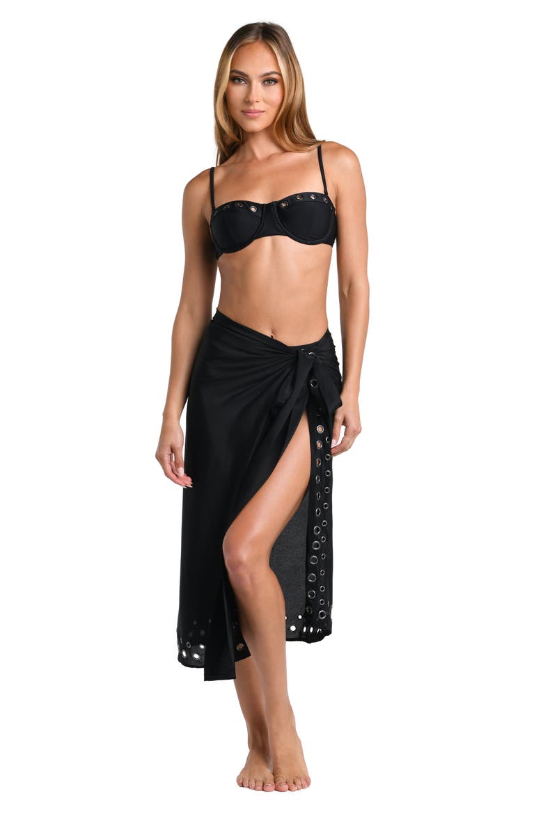 Emmeline Grommet Trim Cover-Up Pareo, Alternate, color, BLACK