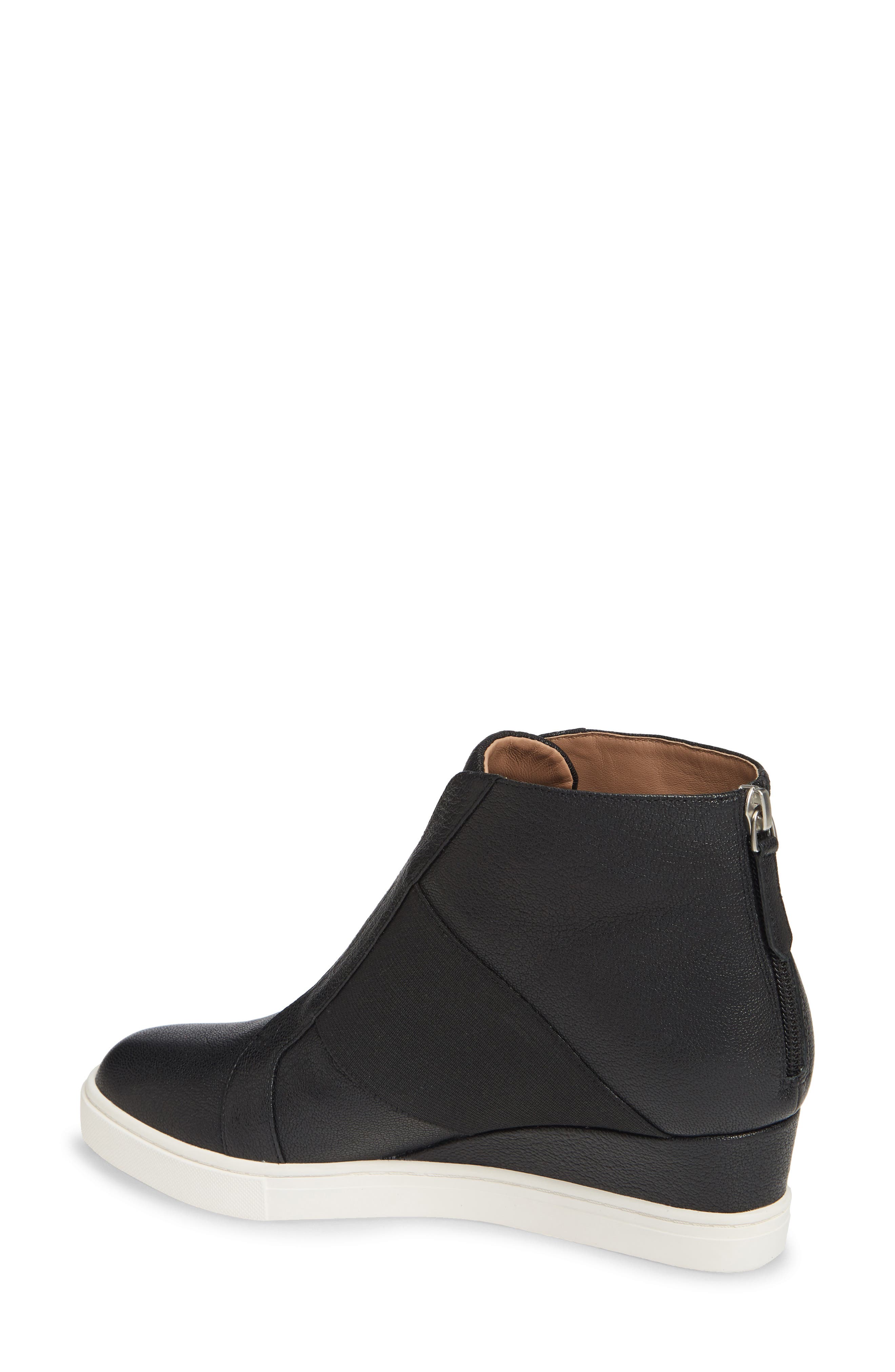Amber Wedge Sneaker, Alternate, color, BLACK LEATHER