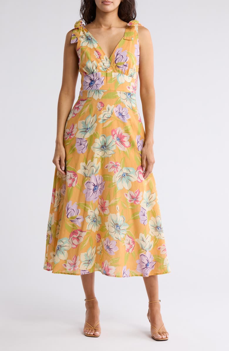 Lush Shoulder Tie Floral Print Dress, Main, color, 