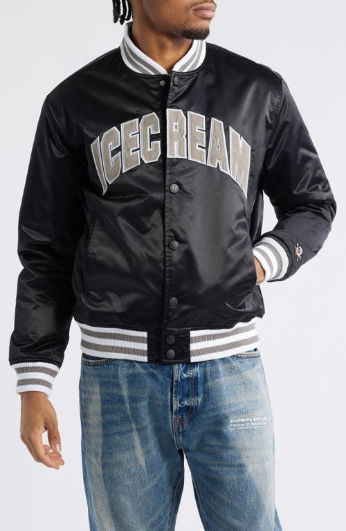 Icecream University Satin Graphic Snap-up Jacket In Black