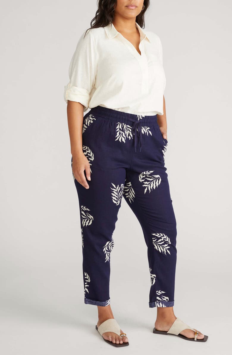 Universal Standard Tapered Drawstring Pants, Alternate, color, Navy Fern Dot