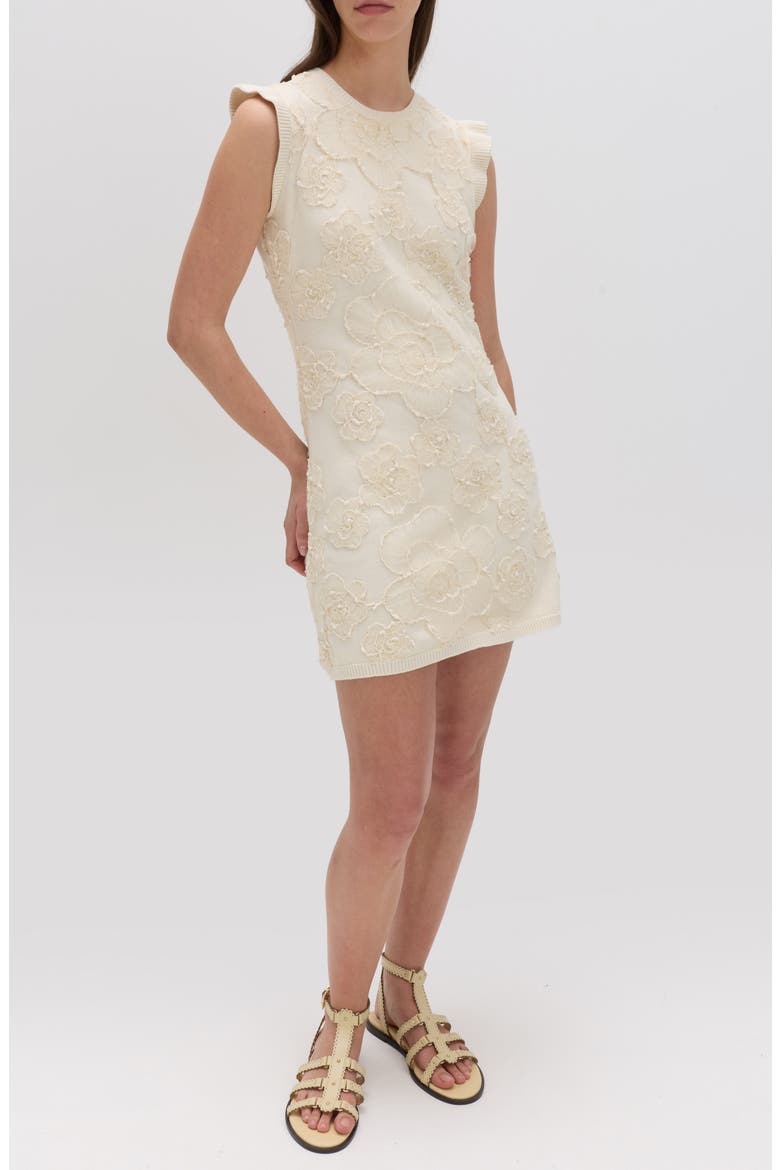 Floral Appliqué Minidress, Main, color, CREAM