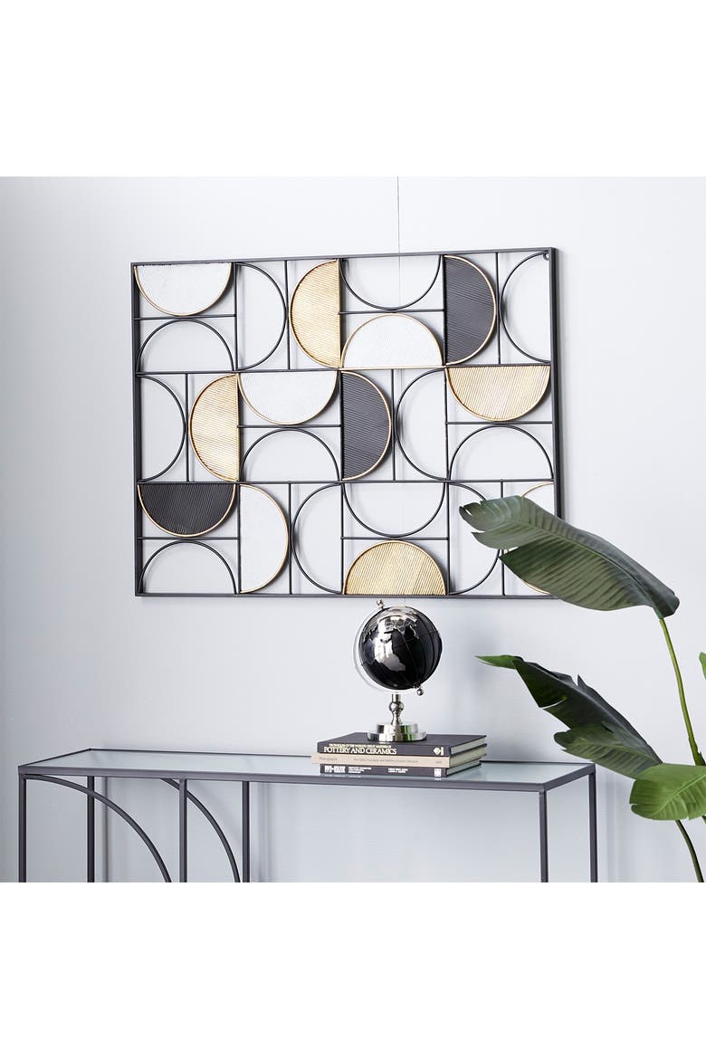 Black Metal Half Moon Geometric Wall Decor with Goldtone Detailing, Alternate, color, MULTI