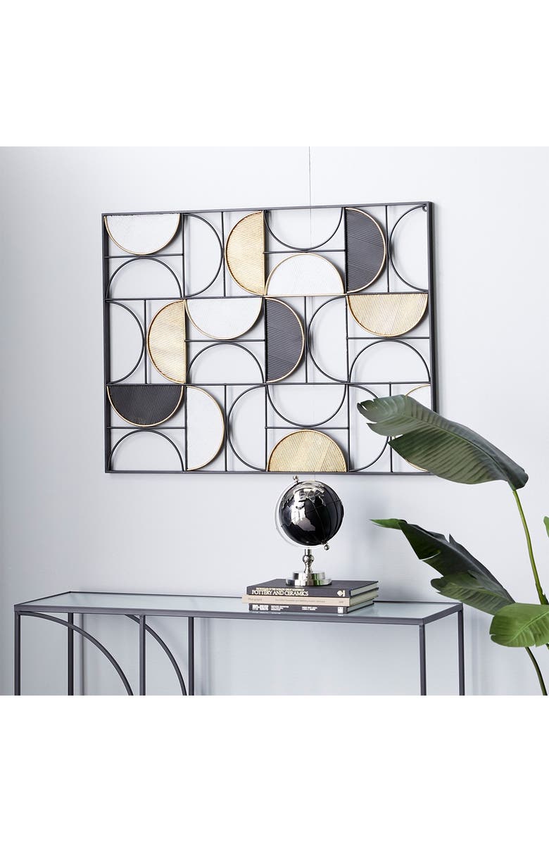 GINGER BIRCH STUDIO Black Metal Half Moon Geometric Wall Decor with Goldtone Detailing, Alternate, color, Multi