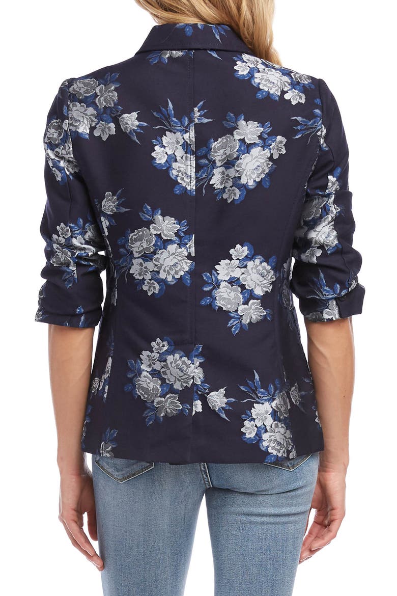 Floral Jacquard Ruched Sleeve Jacket, Alternate, color, NAVY