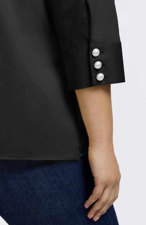 Shop Foxcroft Pearly Cotton Blend Button-up Shirt In Black