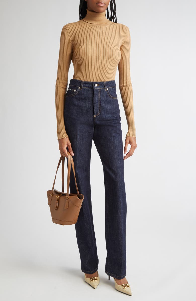 Dolce&Gabbana Virgin Wool Blend Rib Turtleneck Sweater, Alternate, color, M2366 Beige Medio