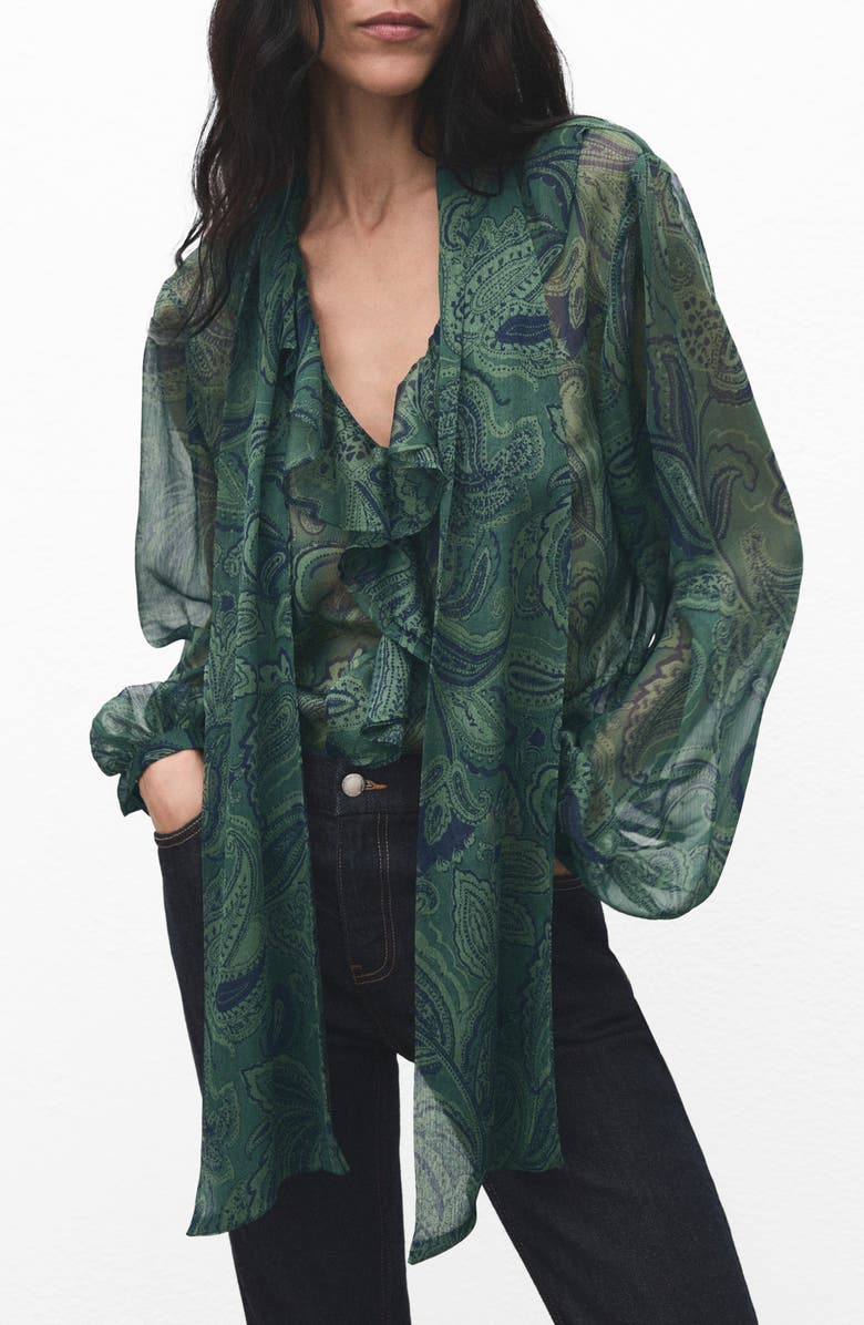 MANGO Paisley Scarf Neck Top, Main, color, 