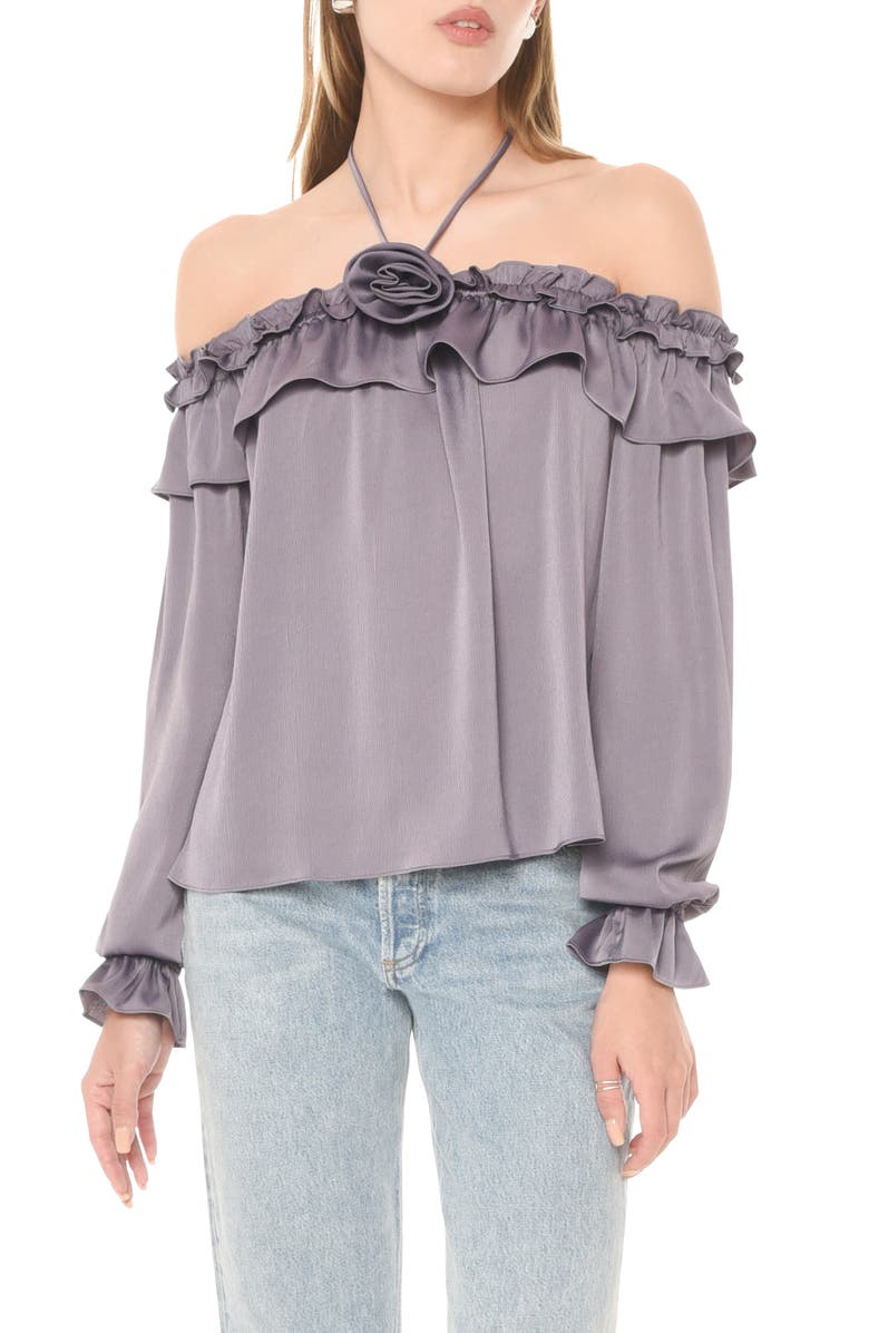 WAYF Head Over Heels Rosette Cold Shoulder Halter Top, Main, color,