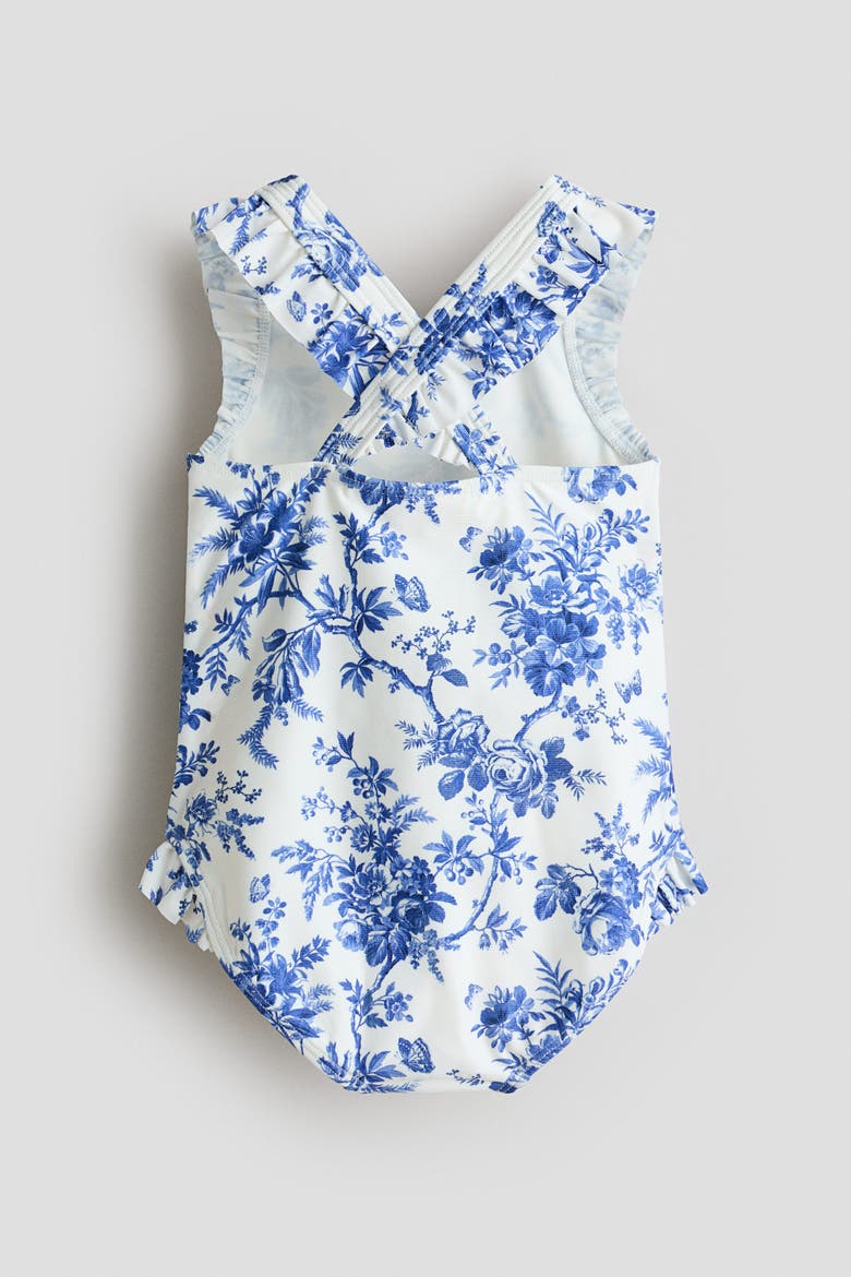 Ruffle-trimmed Patterned Swimsuit, Alternate, color, White/floral