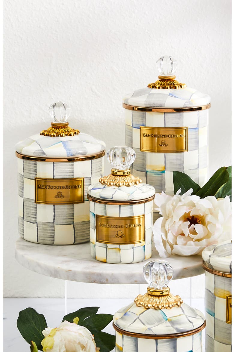 Sterling Check Enamel Set of 3 Canisters with Lids, Alternate, color, STERLING