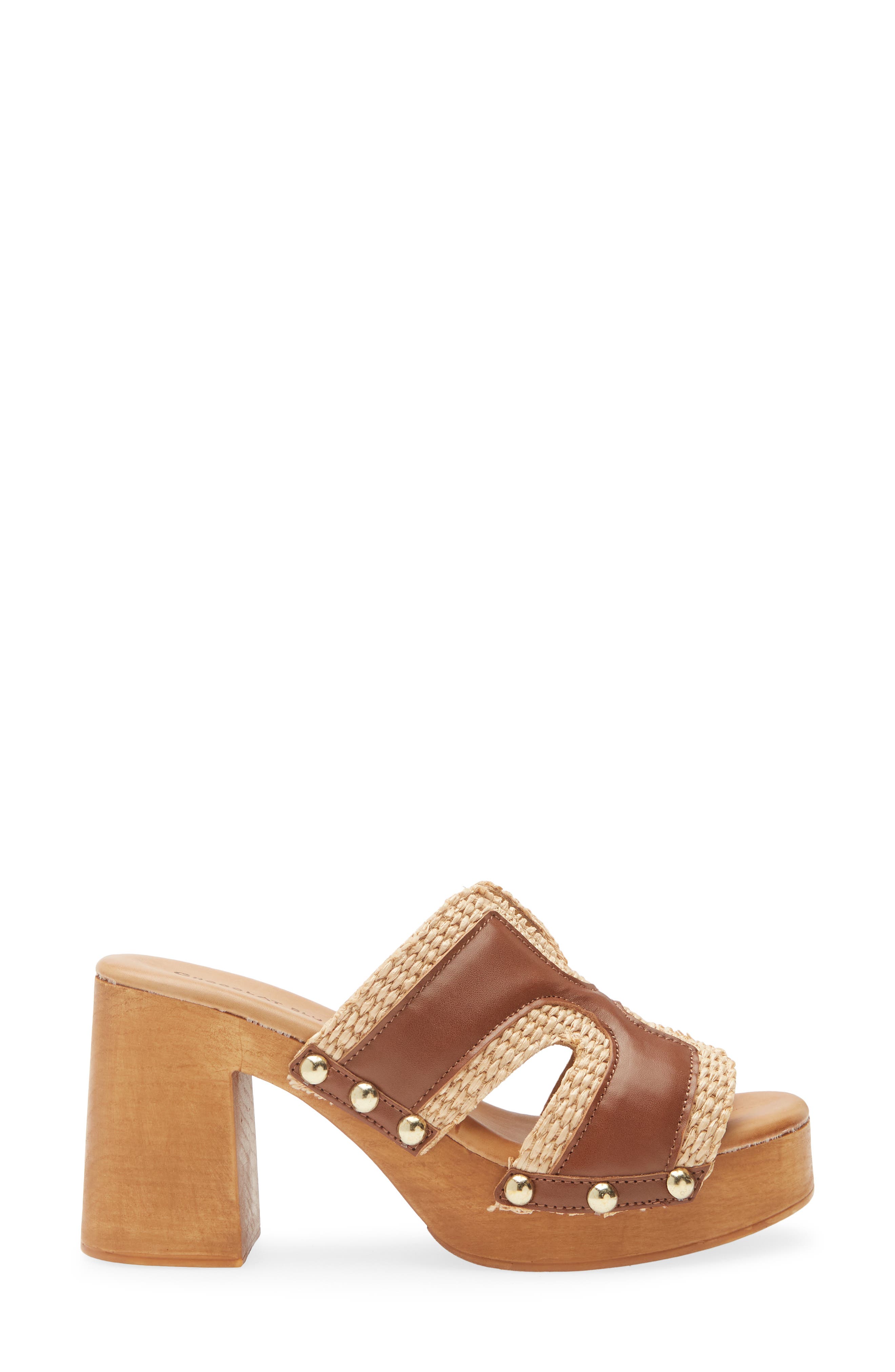 Mae Platform Sandal, Alternate, color, BROWN LEATHER-RAFFIA