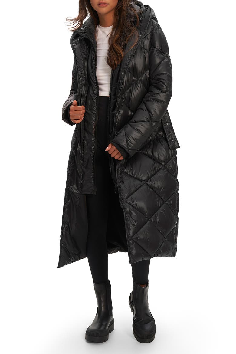 Amiyah Belted Diamond Quilt Longline Jacket, Alternate, color, BLACK