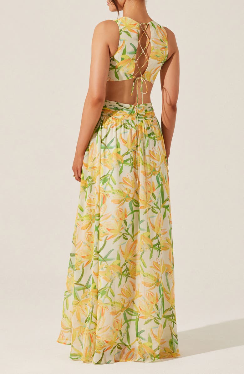 ASTR the Label Noya Floral Pleated Cutout Maxi Dress, Alternate, color, Yellow Gre