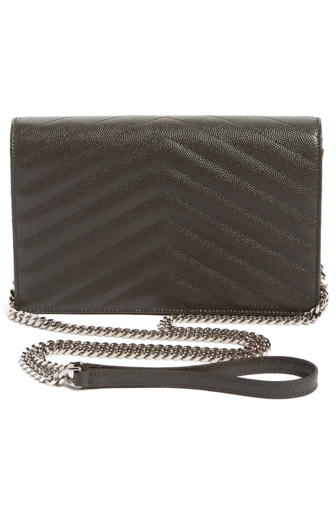 Monogramme Calfskin Leather Wallet on a Chain, Alternate, color, COAL