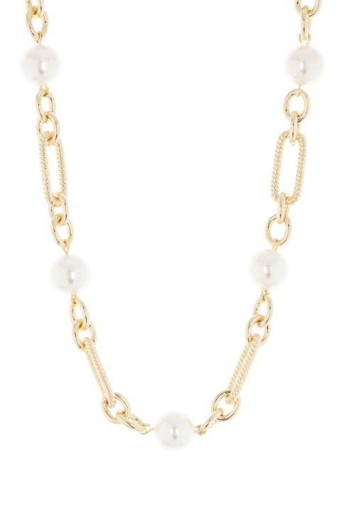 18K Gold Plate Synthetic Pearl Chain Necklace