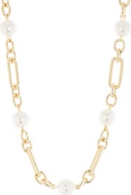 Juvell 18K Gold Plate Synthetic Pearl Chain Necklace
