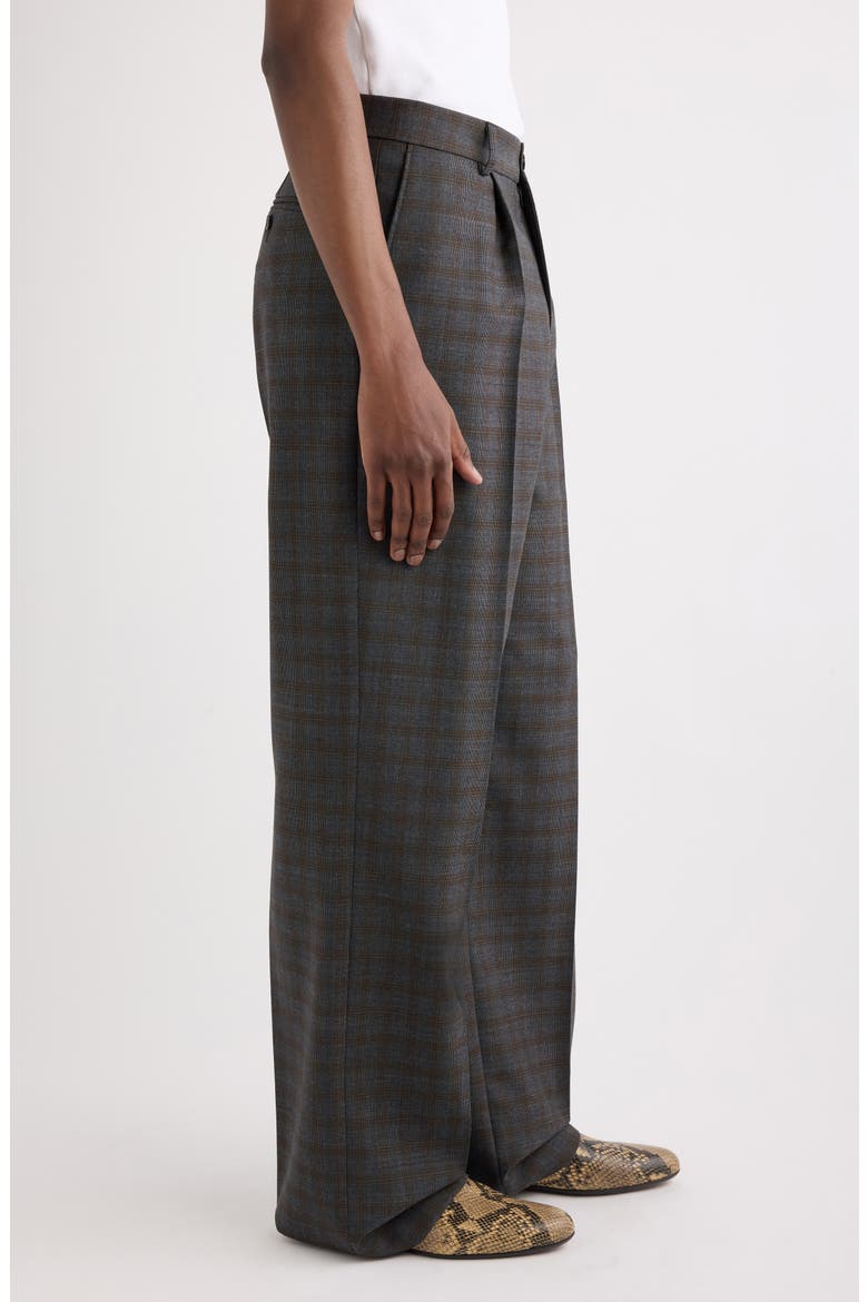 Penrud Plaid Pleated Wool Trousers, Alternate, color, BROWN