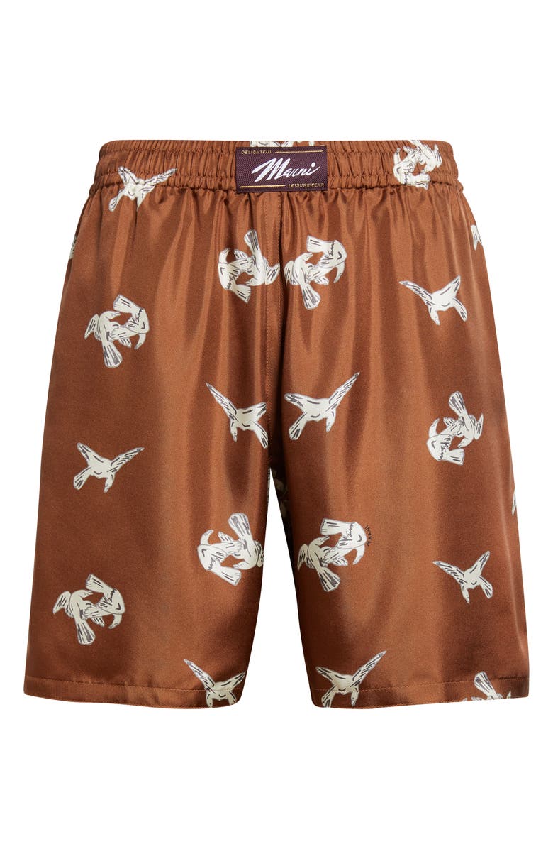 Marni Raven Print Silk Boxer Shorts, Alternate, color, Ram29 Maroon