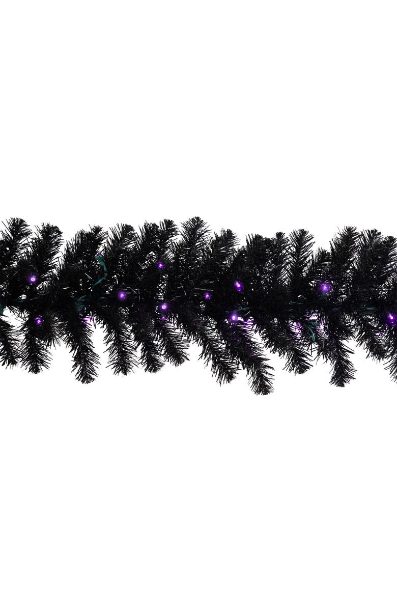 Northlight Pre-Lit Black Crystal Pine Artificial Halloween Garland - 9' x 12" - LED Purple, Alternate, color, Black