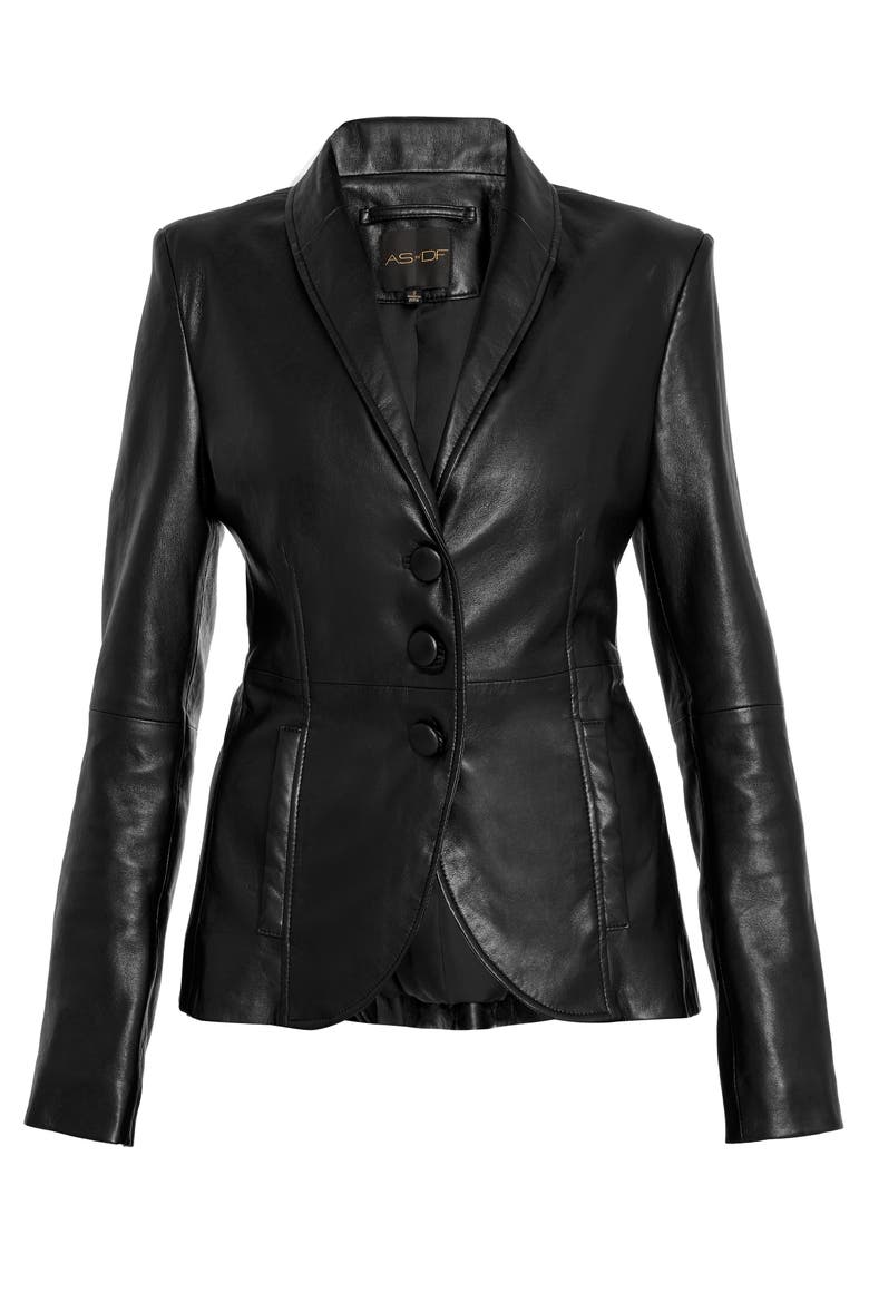 Denise Upcycled Tailord Leather Blazer, Alternate, color, Black