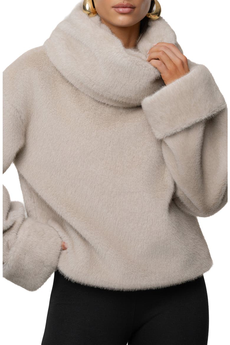 Turtleneck Faux Fur Pullover, Alternate, color, GRAY
