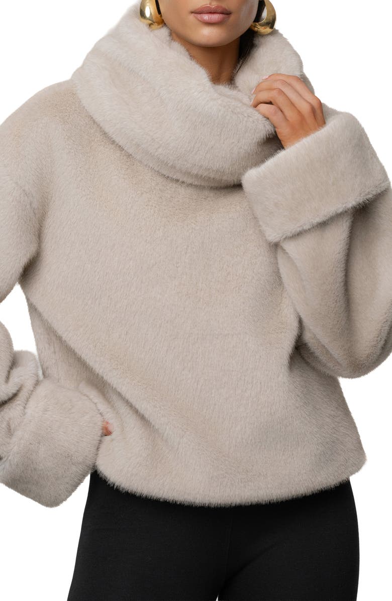 JLUXLABEL Turtleneck Faux Fur Pullover, Alternate, color, Gray