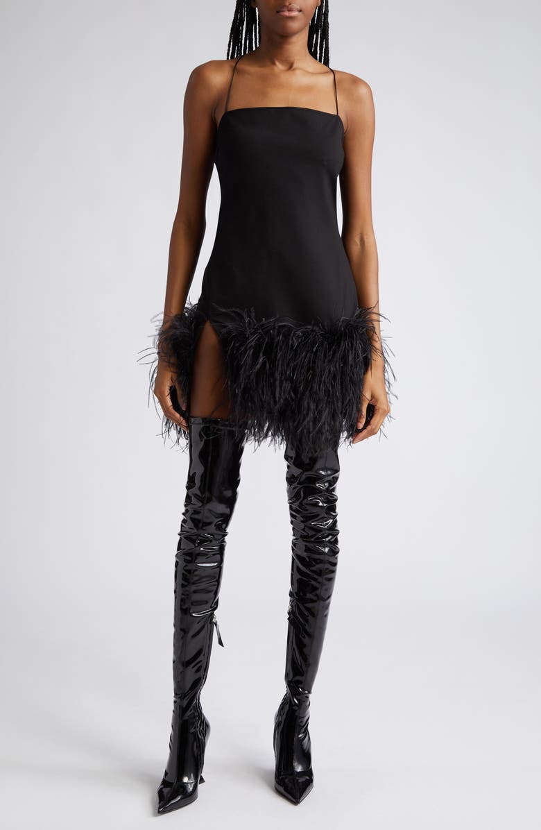 The Attico Fujiko Feather Trim Jersey Minidress, Main, color, 