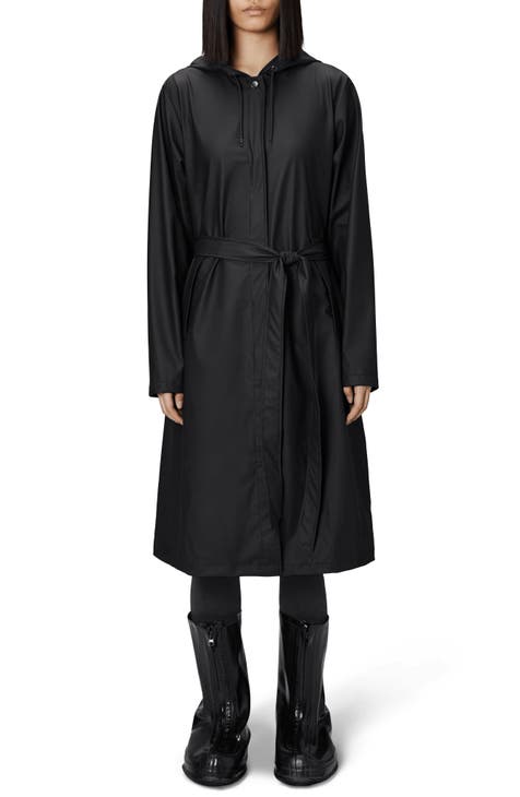 Long black raincoat women's best sale