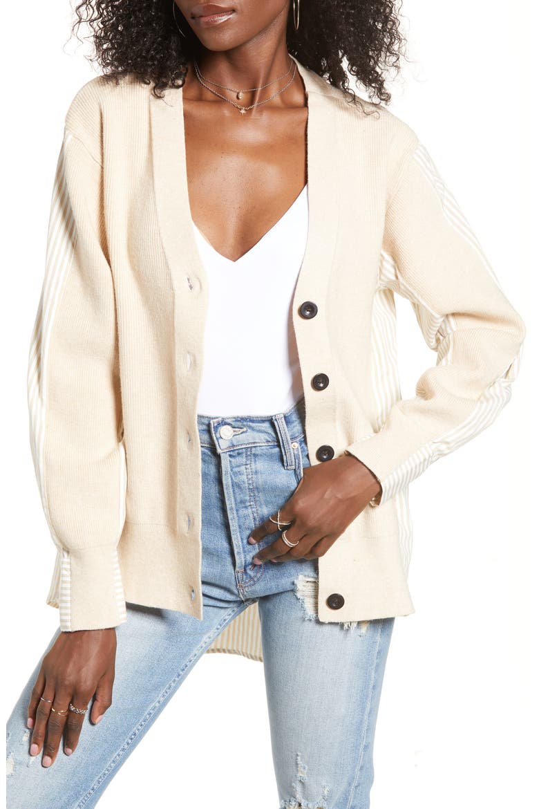Mixed Media Cardigan, Alternate, color, BEIGE