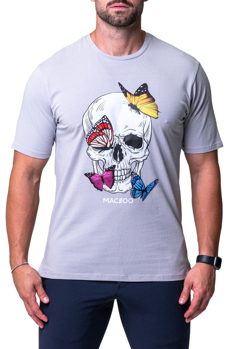 Butterfly Skull Graphic T-Shirt, Main, color, GREY