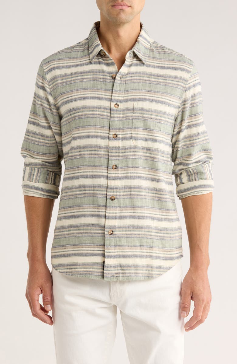 Lucky Brand San Gabriel Slub Stripe Button Up Shirt, Main, color, Green Stripe