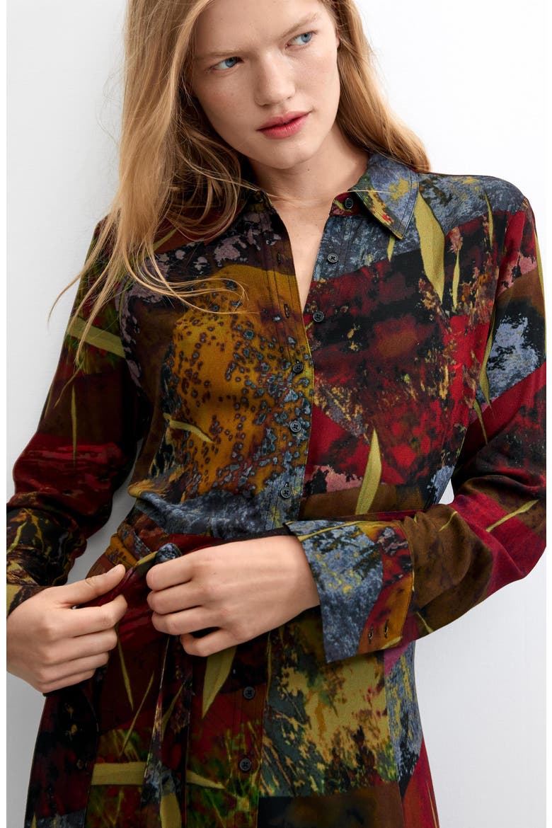 Printed Long Sleeve Shirt Dress, Alternate, color, GREEN