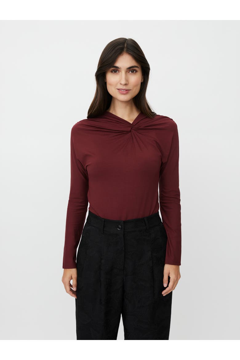 Mabelvina Asymmetric Twist Neck Top, Main, color, Tawny Port