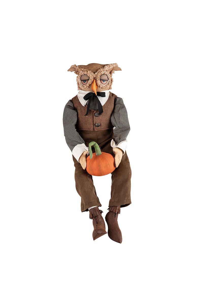 Gallerie II Tobias Owl Large Pumpkin Folk Art Doll Figurine 31" Joe Spencer Gathered Traditions Collectible, Main, color, Brown