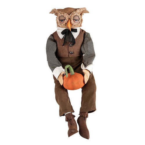 Gallerie Ii Tobias Owl Large Pumpkin Folk Art Doll Figurine 31" Joe Spencer Gathered Traditions Coll In Brown