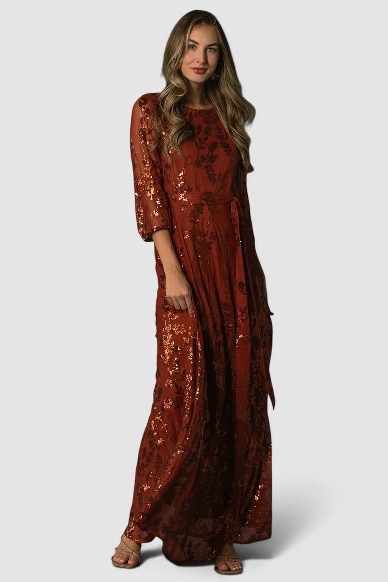 Destiny Sequin Maxi Dress, Alternate, color, Cinnamon