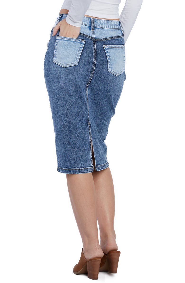 HINT OF BLU Pieced Midi Denim Skirt, Alternate, color, Maverick Blue