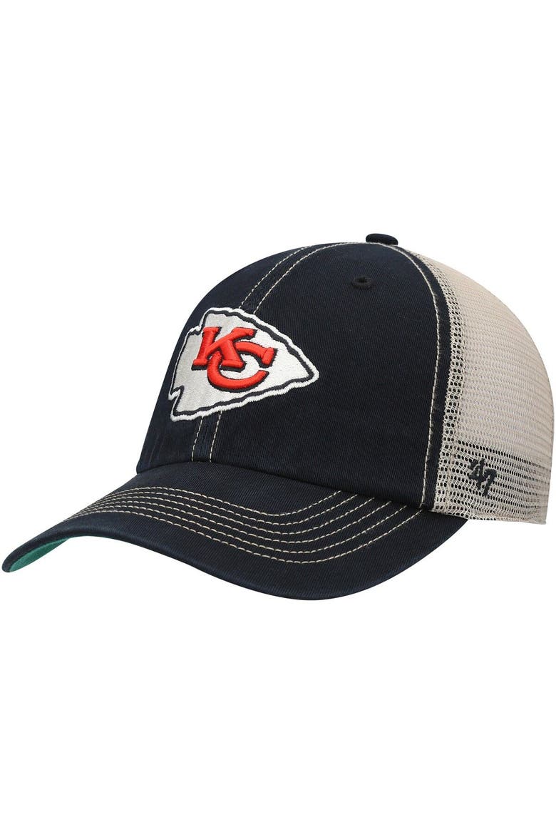 Men's '47 Black/Natural Kansas City Chiefs Trawler Trucker Clean Up Snapback Hat, Main, color, Black